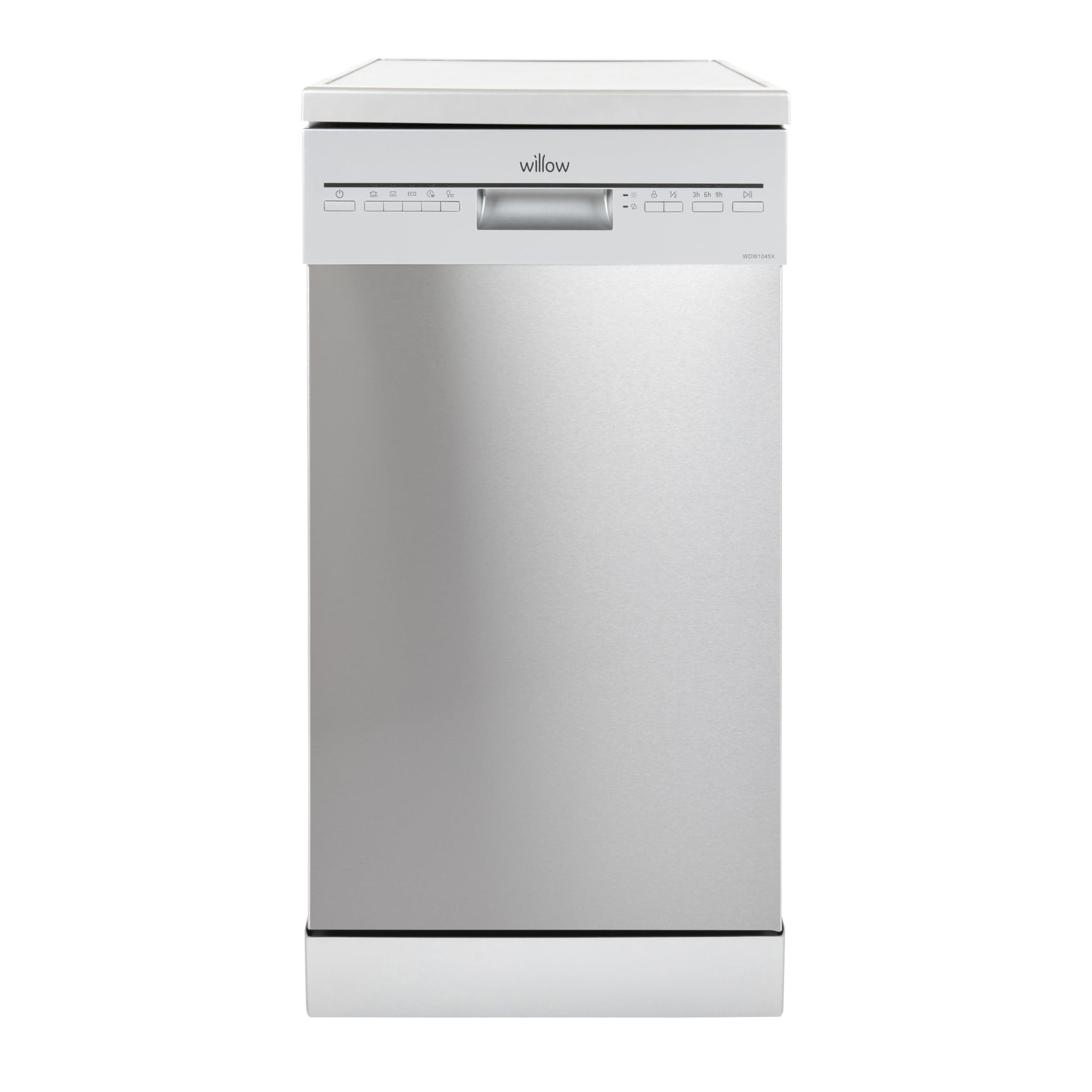 Willow WDW1045X 45cm Freestanding Slimline Dishwasher with Half Load Function, 10 Place Settings, Delay Start, Child Lock - Silver [Energy Class E]