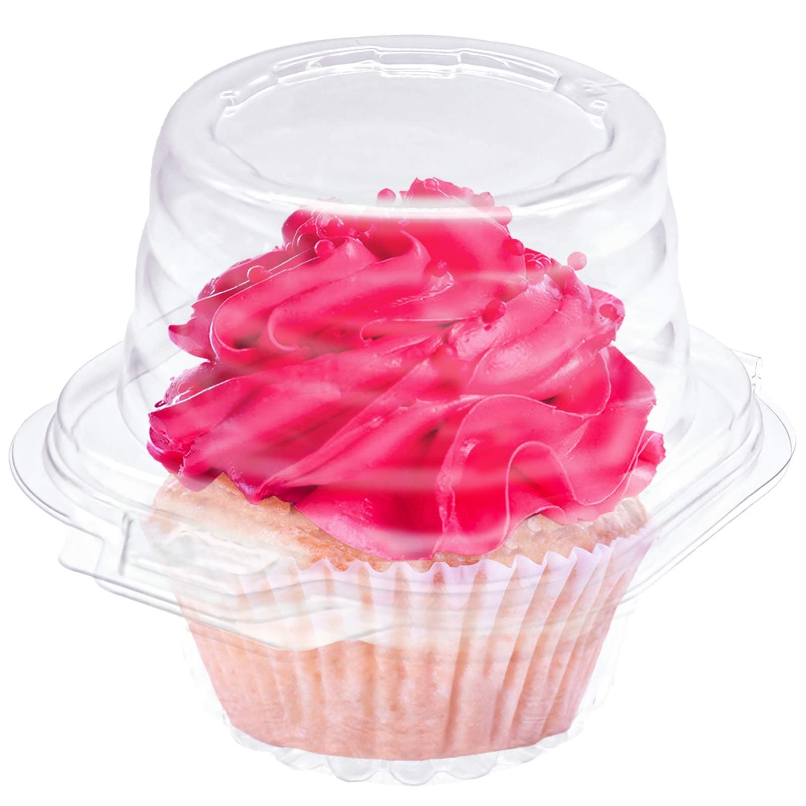 50 PCS Individual Cupcake Container, Disposable Clear Plastic Cupcake Boxes with Deep Dome Lids, Muffin Salad Dessert Hamburgers Fruit Cupcake Carriers…