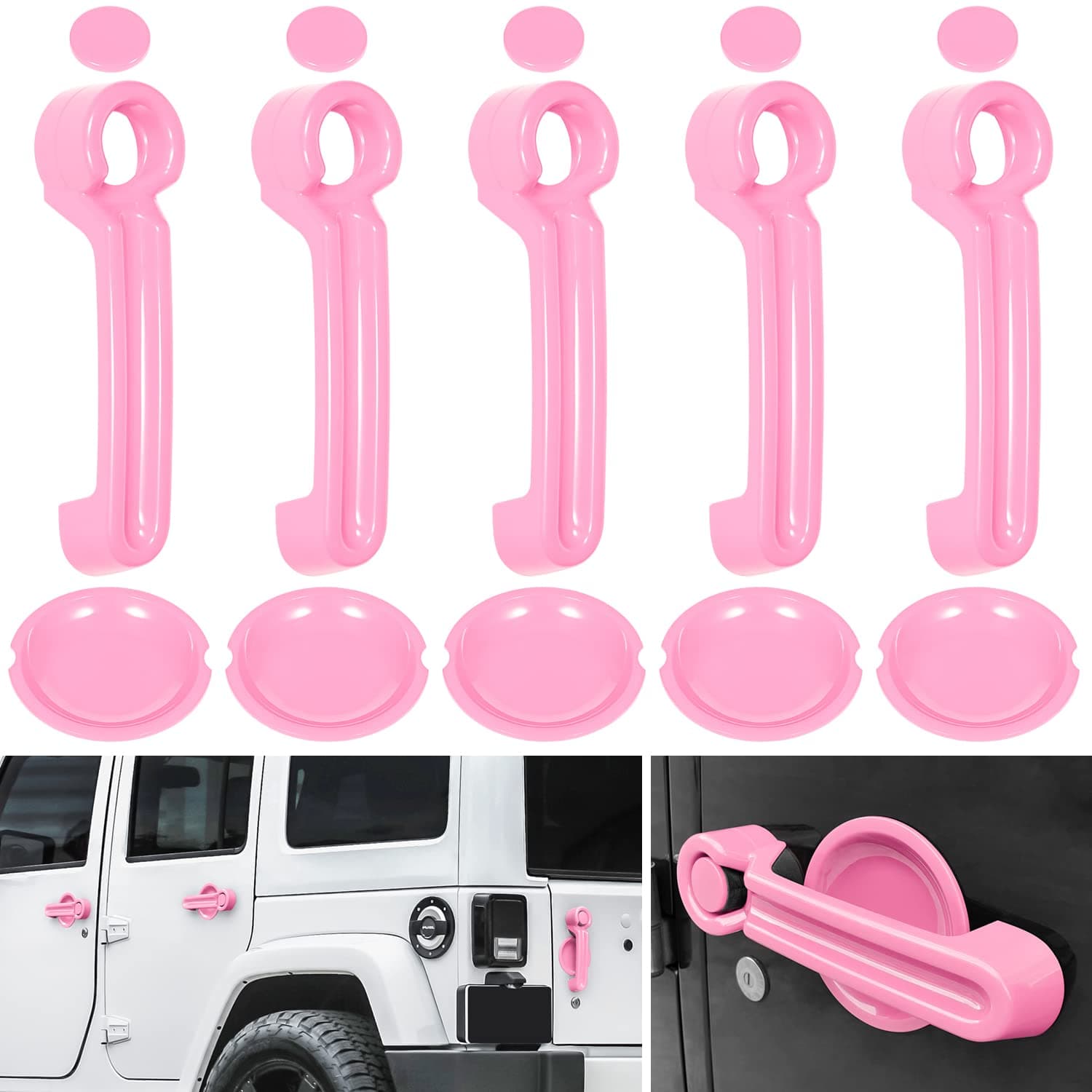 E-cowlboyDoor Handle Inserts Cover Trim+Tailgate Handle Cover+Recess Guard for 2007-2018 Jeep Wrangler JK JKU Sports Sahara Freedom Rubicon Unlimited Exterior Accessories (Pink 15PCS)