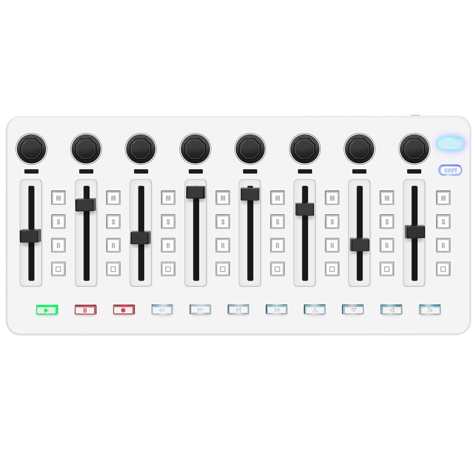 Wireless MIDI Controller Mixer, Bluetooth Portable USB MIDI Controller Mixer with 8 assignable control actuators, 8 Knobs, Rechargeable battery. Integration with Popular DAWs (White Mixer)