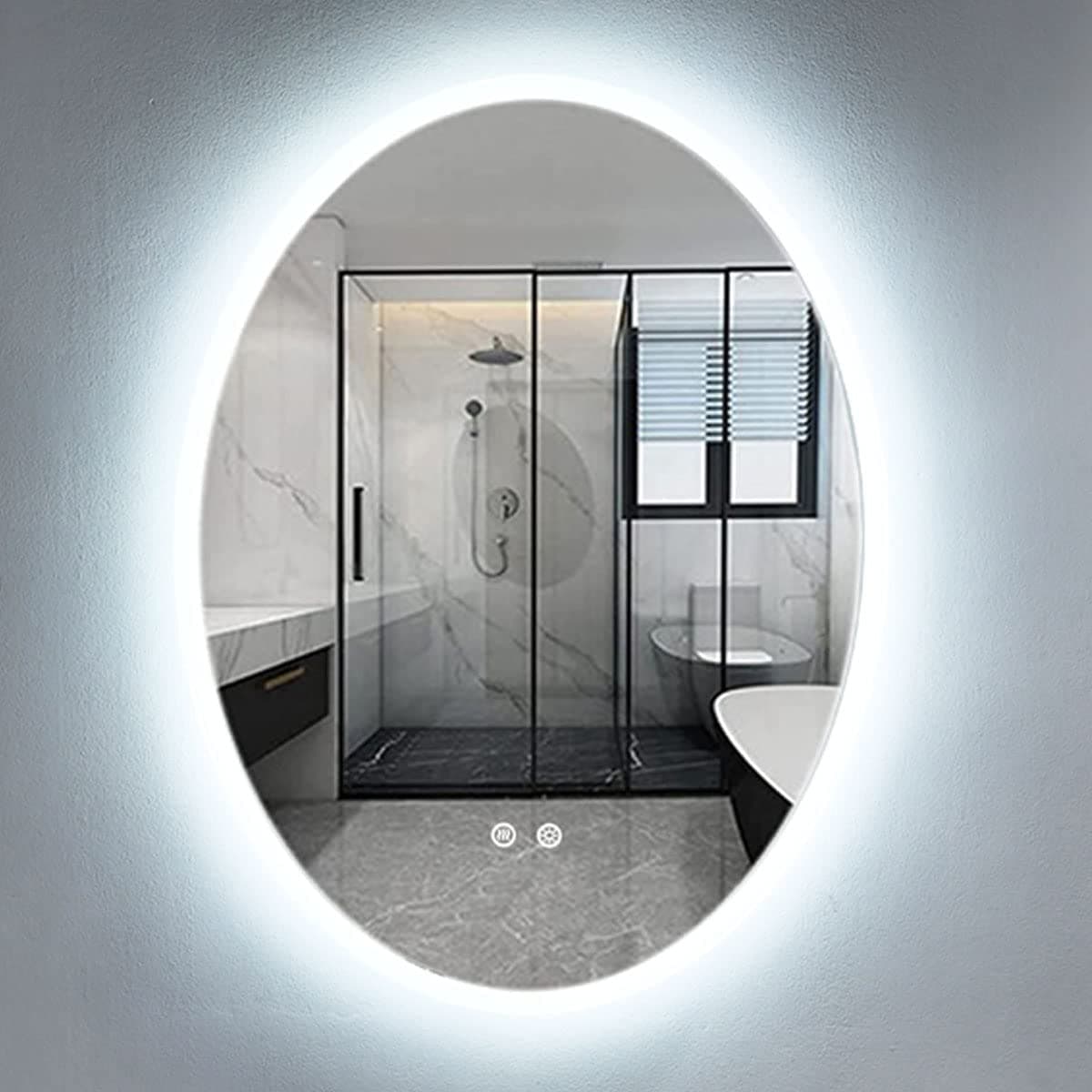 VOKIM Oval LED Bathroom Mirror 32"x 24" Touch Button,Stepless Dimmable Wall Mirrors with Anti-Fog, Shatter-Proof, Memory, 3 Colors, LED Mirror for Bathroom
