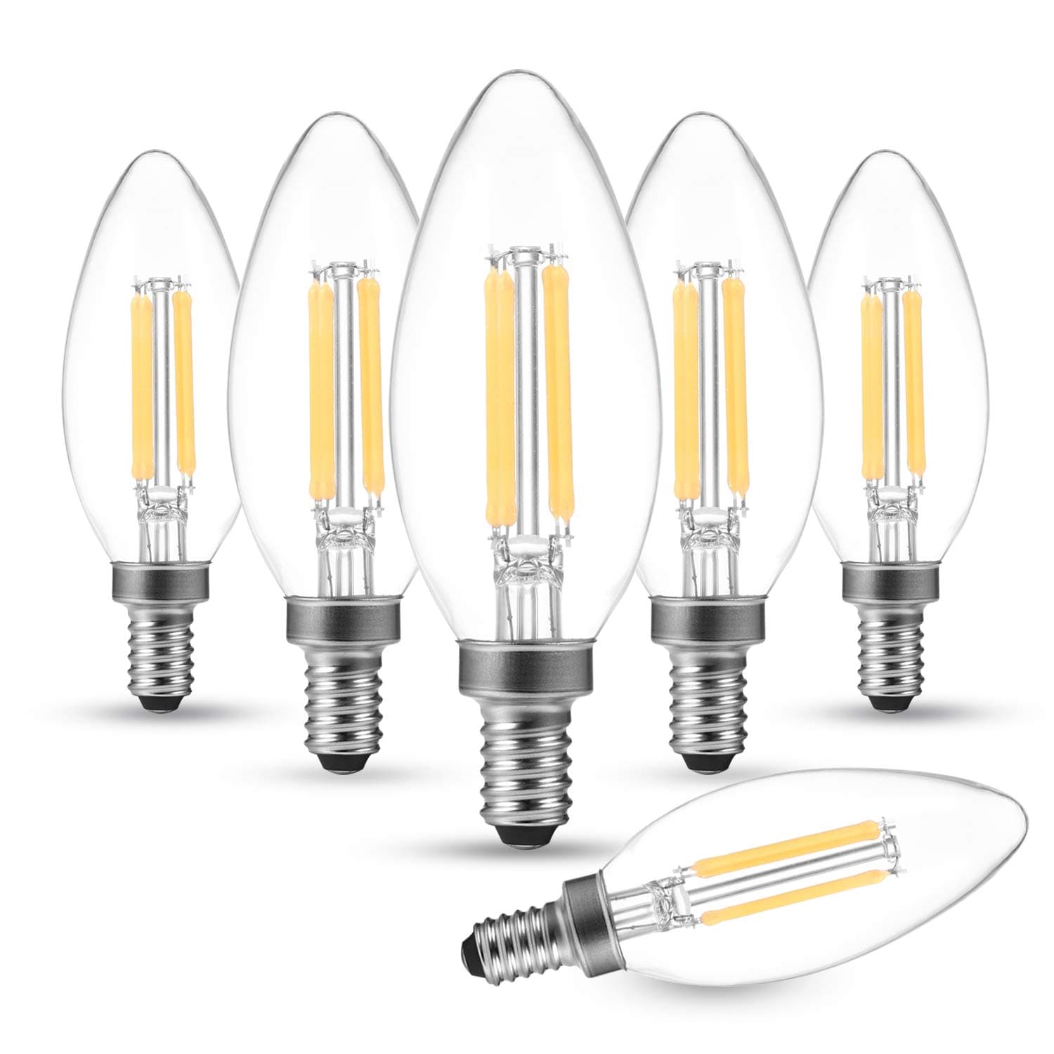 Tememdy E12 LED Edison Bulb,Warm White 2700K LED Candelabra Bulb,4W Dimmable LED Bulb,C35 Vintage LED,E12 Base Filament Clear,Pack of 6