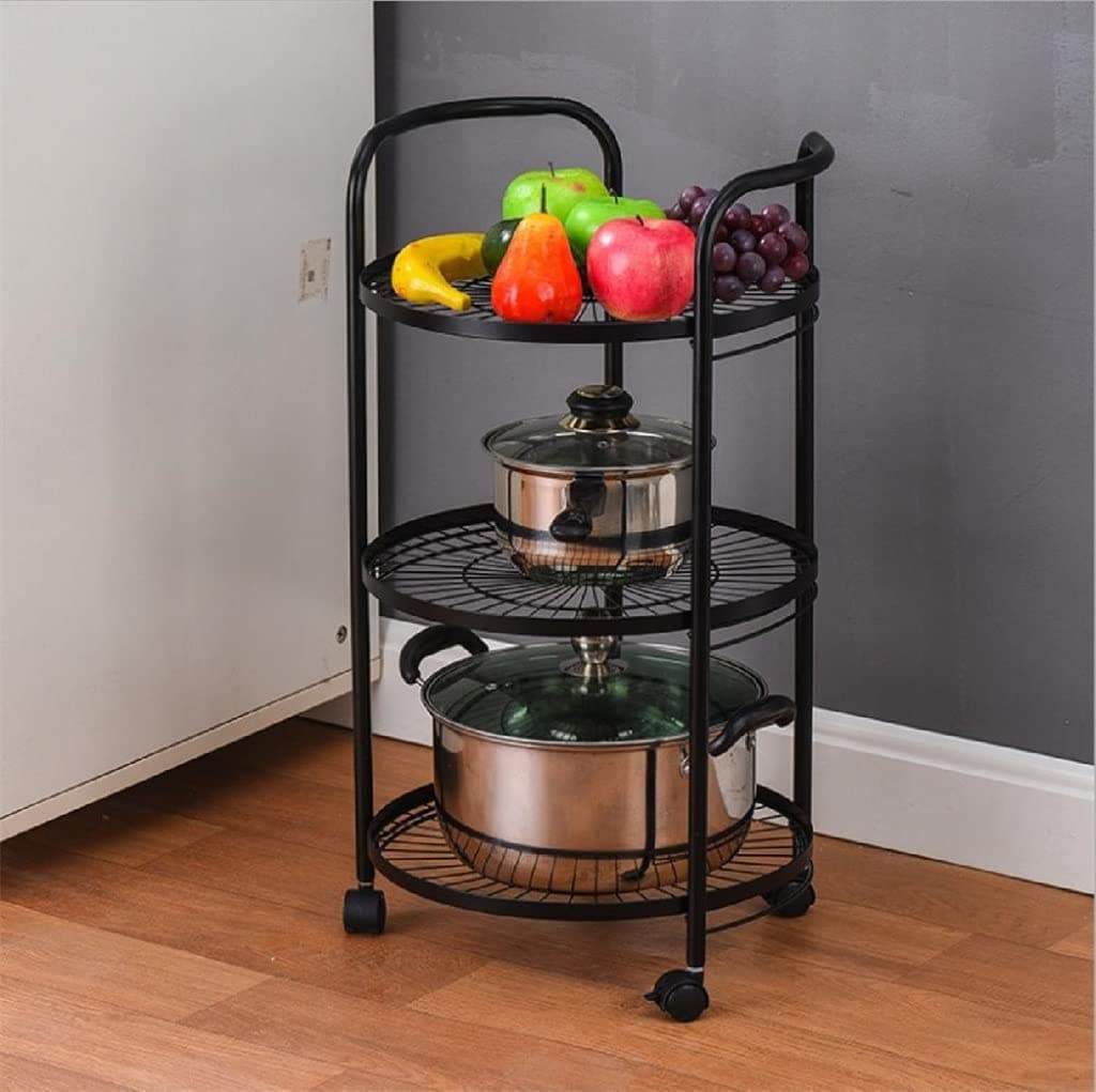 DNATS 3 Layer Movable Kitchen Storage Rack Carbon Steel Bathroom Shelf with Wheels Space Saving Trolley Tools (Color : D, Size : 1pcs)