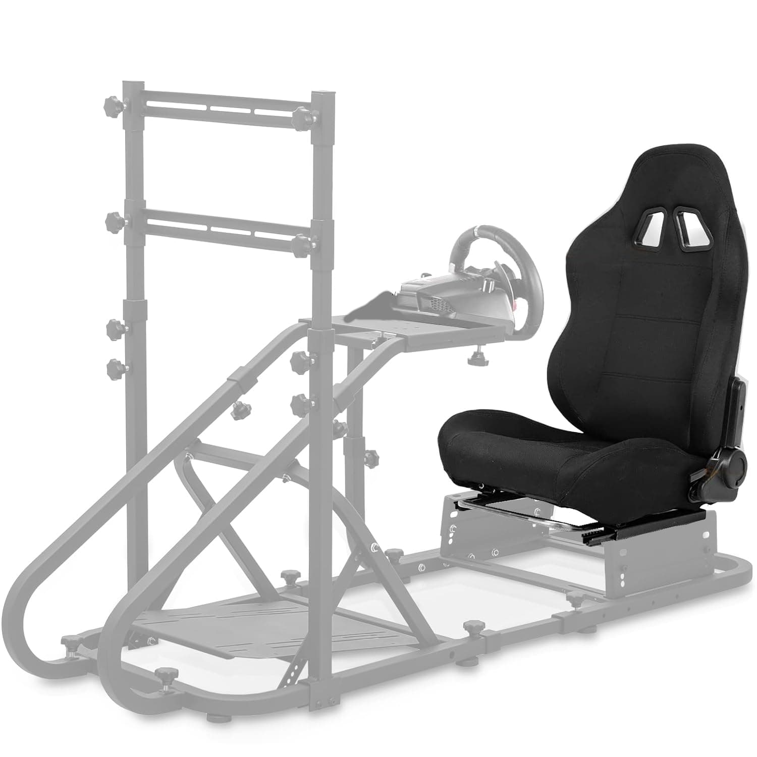 Racing Gaming Simulator Cockpit Frame Seat with Adjustable Double Slide Adapt Gaming Simulator Cockpit Racing Wheel Stand Chair Video Game Chairs Black (Racing Seat)