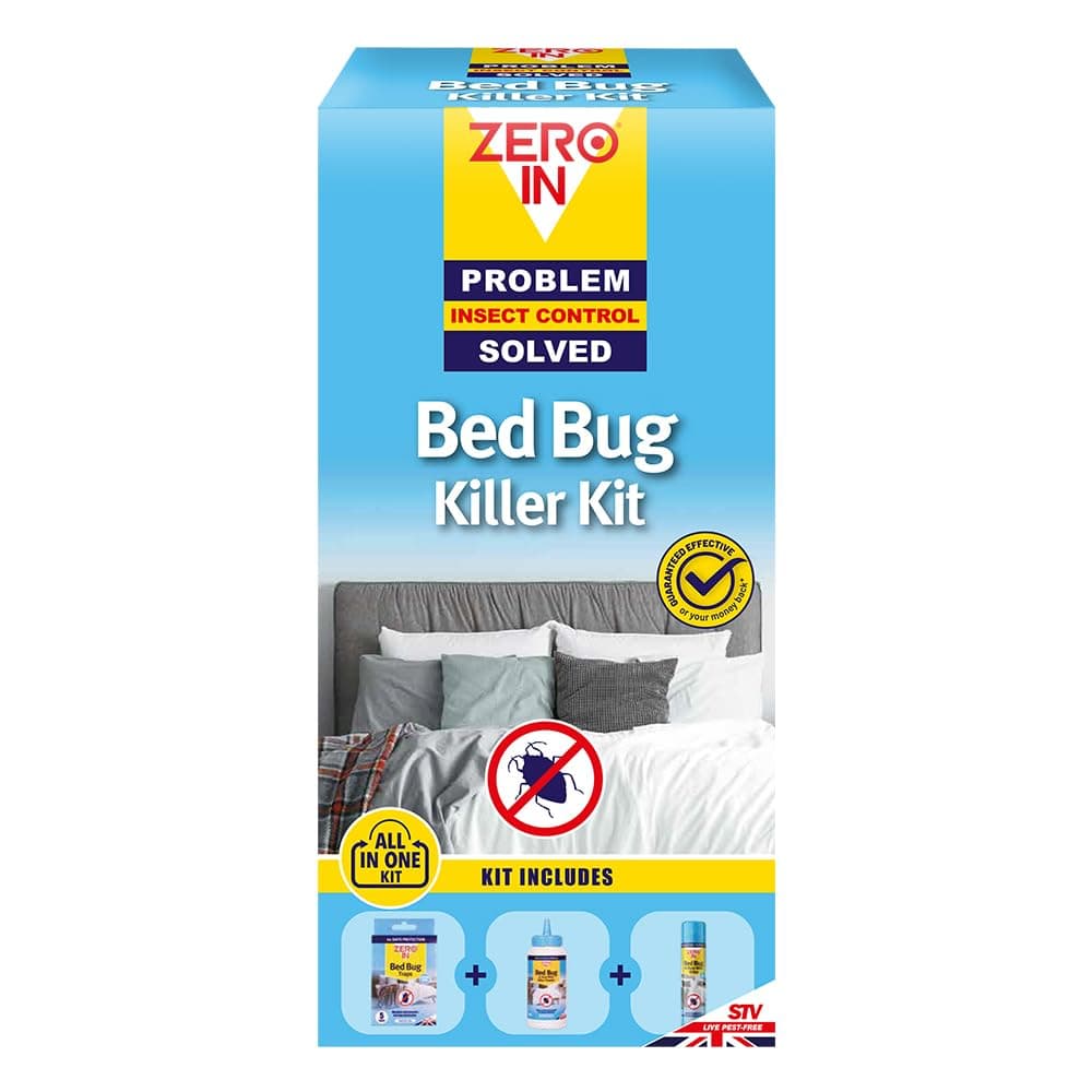 Zero In All-In-One Bed Bug Killer Kit. Prevent Reinfestations. Kills Bed Bugs, Eggs & Larvae. Value Kit Includes Bed Bug Traps - 5 Pack; Bed Bug & Dust Mite Powder; Bed Bug & Dust Mite Killer Aerosol