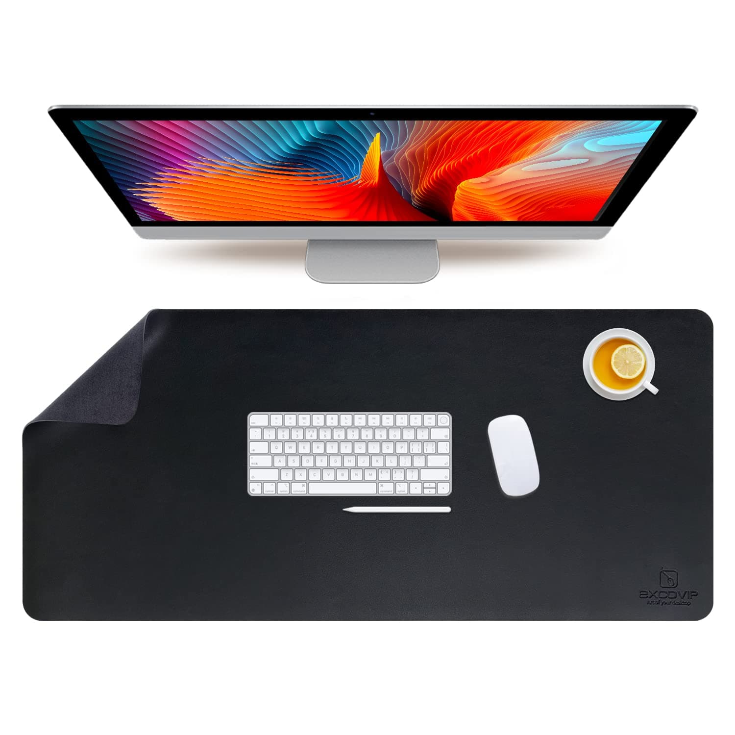 Extended Large Mouse Pad, Non-Slip PU Leather Desk Mouse Pad Waterproof Desk Pad Protector, Desk Writing Mat for Office Home, 90cm x 40cm(Black)