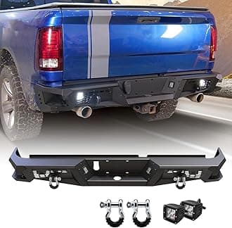 Nixon Offroad Rear Bumper for 2009-2018 Dodge Ram 1500 (Including for 2019-2024 RAM 1500 Classic) Heavy Duty Steel Offroad Back Bumper w/D-Rings w/LED Pod Lights, Side Steps Design, w/Sensor Hole