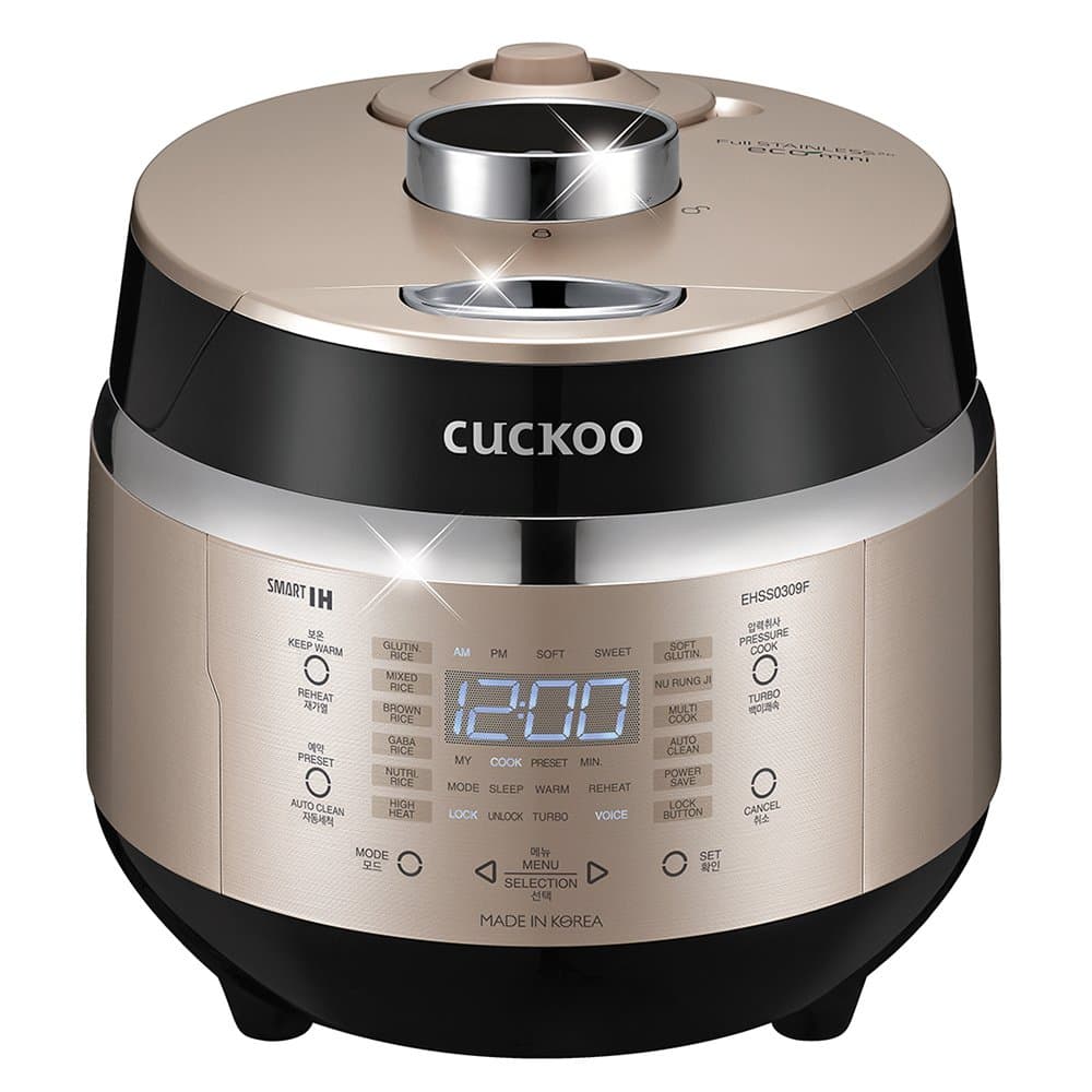 High Pressure Rice Cooker 3-Cup Uncooked / 6-Cup Cooked with Induction Heating Technology, Small Rice Maker with 16 Menu Options and Steam Plate, Voice Guide, Gold (CRP-EHSS0309F)
