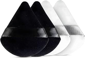 Gleva 4 Pcs Powder Puff Soft Face Makeup Sponge, Loose powder Foundation Blending Sponges Set, Makeup Blender, Contouring, Wedge Triangle Shape Wet & Dry Tool Washable Reusable (White and Black)