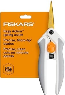 Fiskars Easy Action Microchip Titanium Scissors Sharp Blade for Precision and Angle Cutting Easy Action Spring Design Craft Supplies Soft Grip Assist Handle