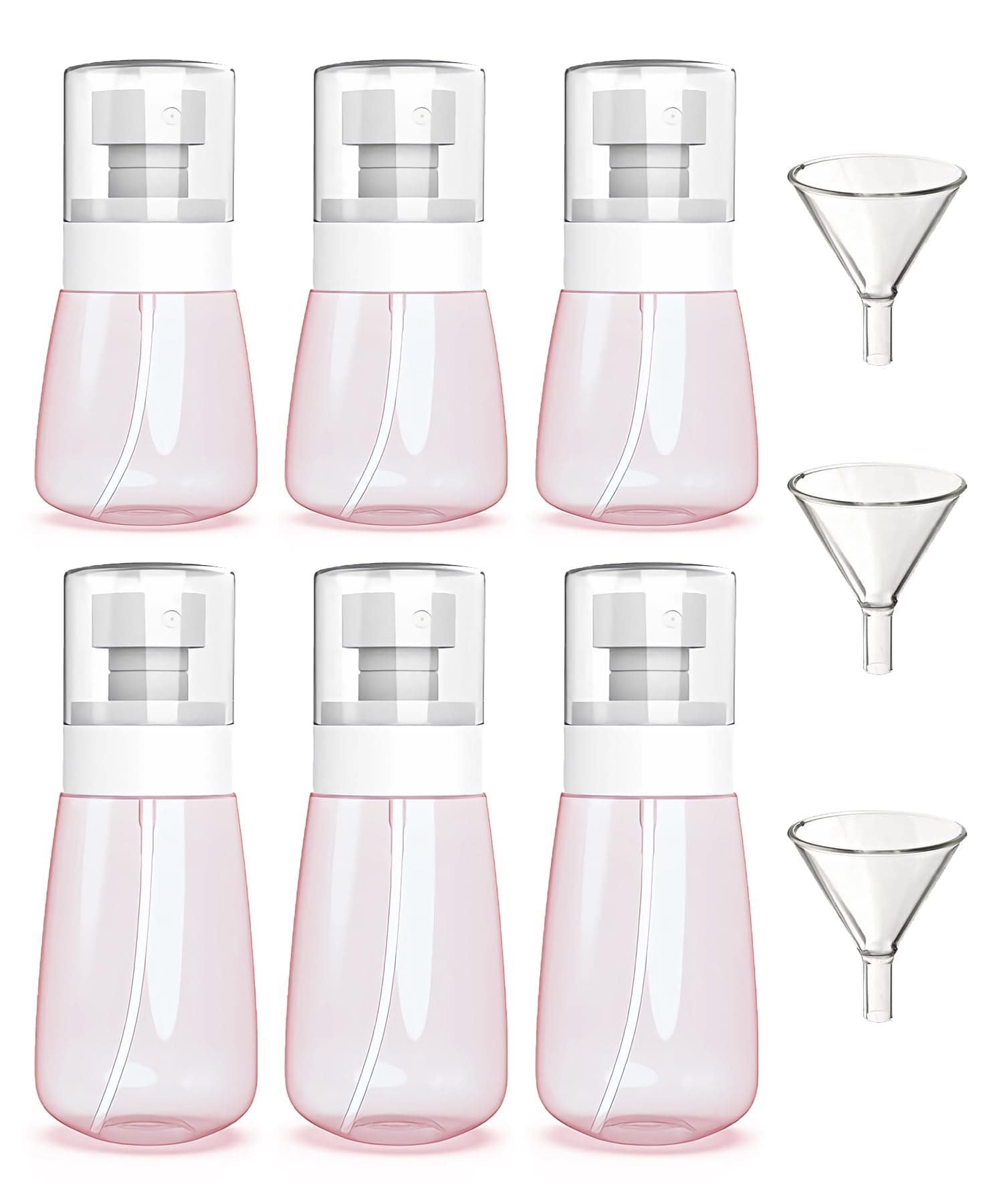 6 Pack Small Spray Bottles - Travel Size 3 Pack 1oz/30ml and 3 Pack 2oz/60ml with 3pcs Funnels, Fine Mist Mini Plastic Refillable Spray Bottles - Pink