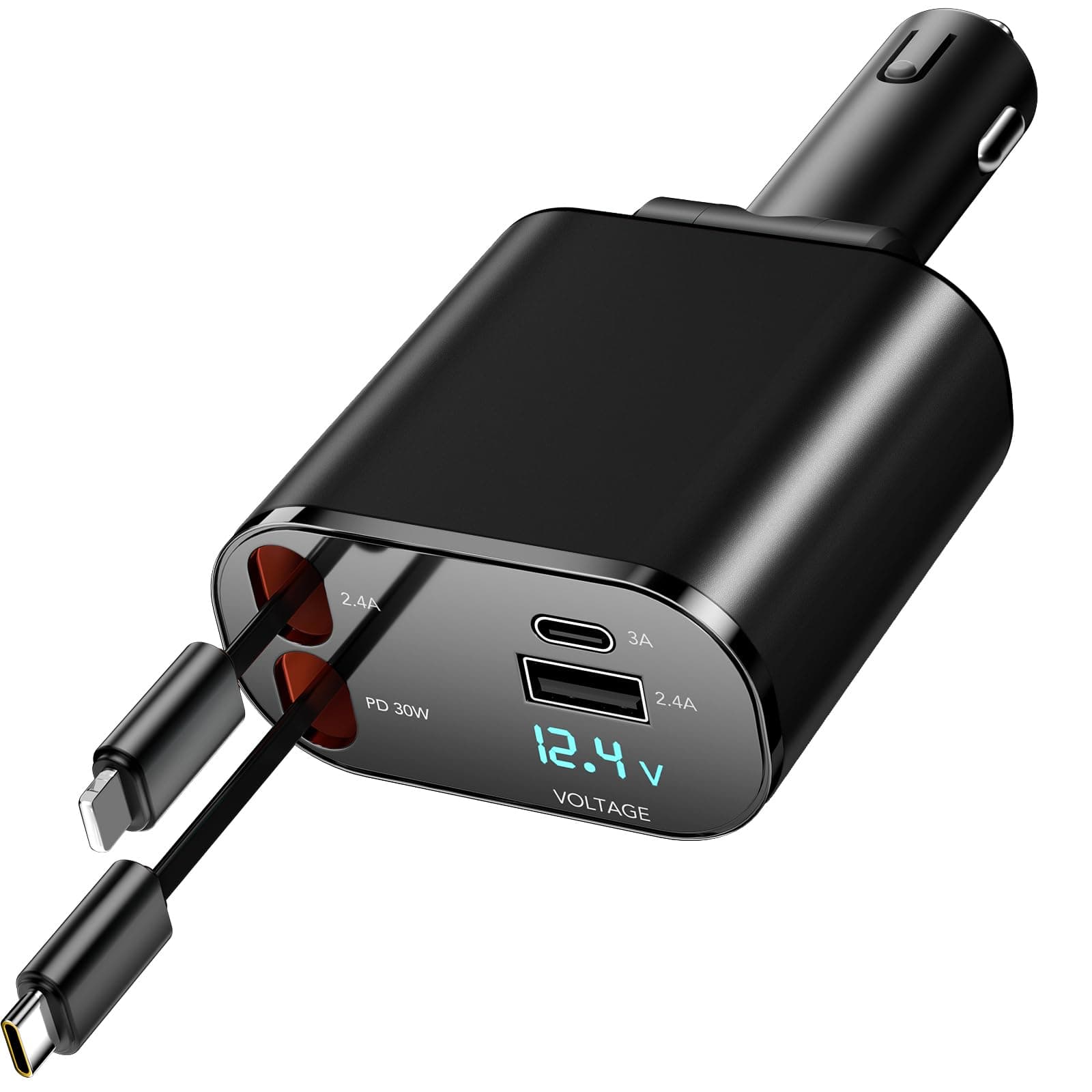 COCIVIVRE Car Quick Charger Car Retractable Cigarette Lighter 60W Plug Adapter USB Retractable Car Charger MultiPort for iPhone 15/14/13/12/Pro Max/Sumsang S23/S22/S21/Pixel 7/6