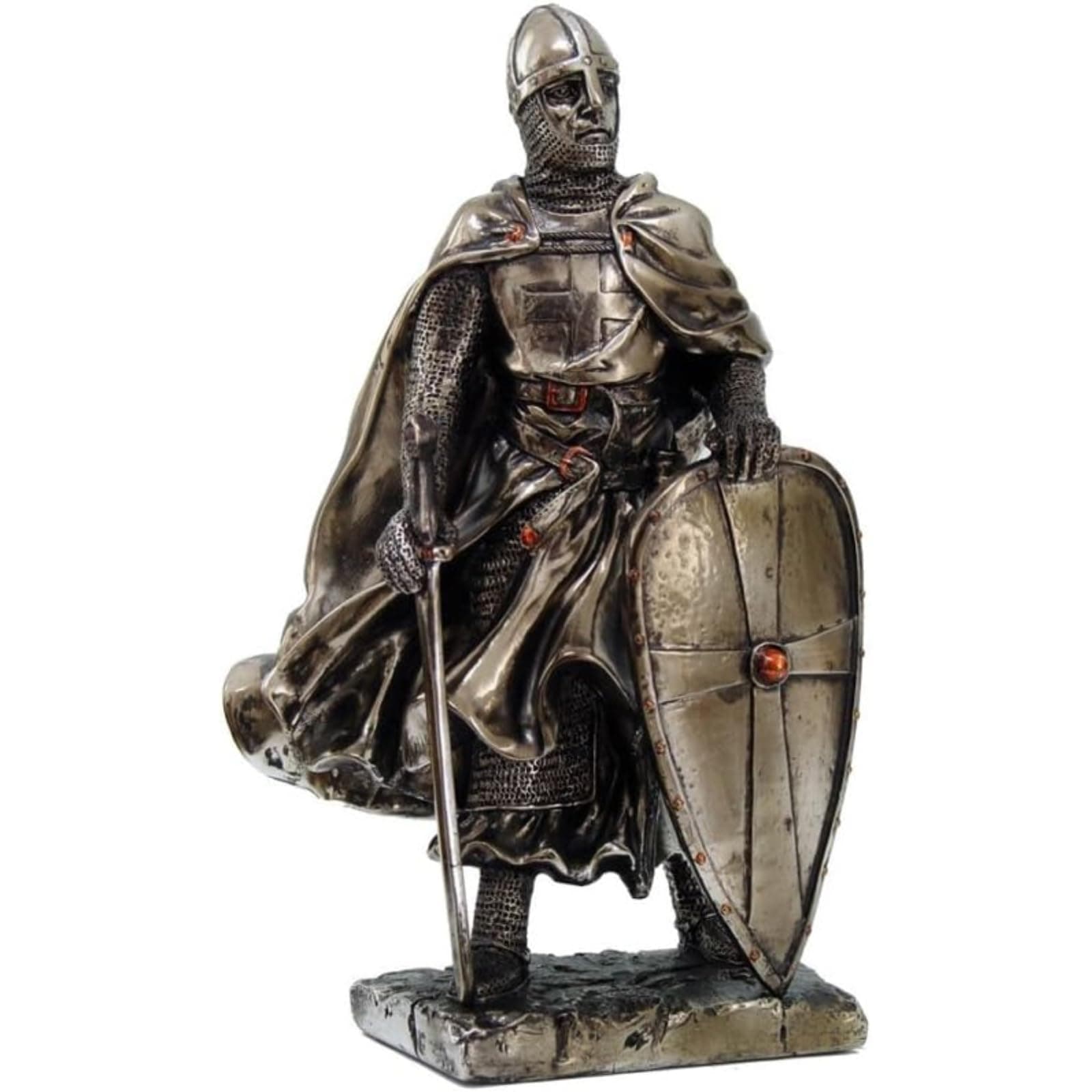 Pacific Giftware Crusader Knight Statue Silver Finishing Cold Cast Resin Statue 7" (8713)