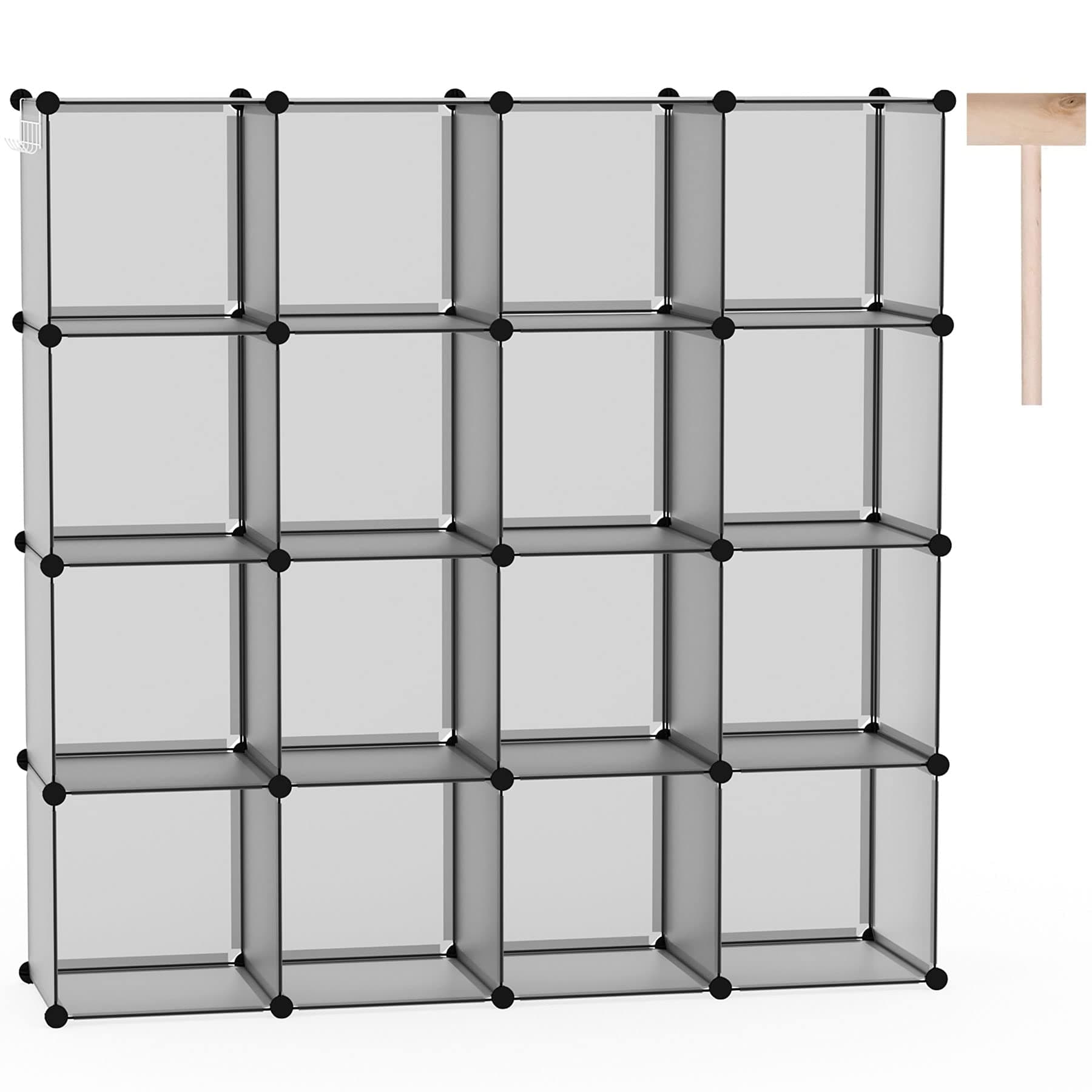 C&AHOME 16-Cube Storage Organizer, Plastic Shelves Units, DIY Closet Organizer, Modular Shelves Ideal for Home, Bedroom, 48.4" L 12.4" W 48.4" H Grey UPCS16G