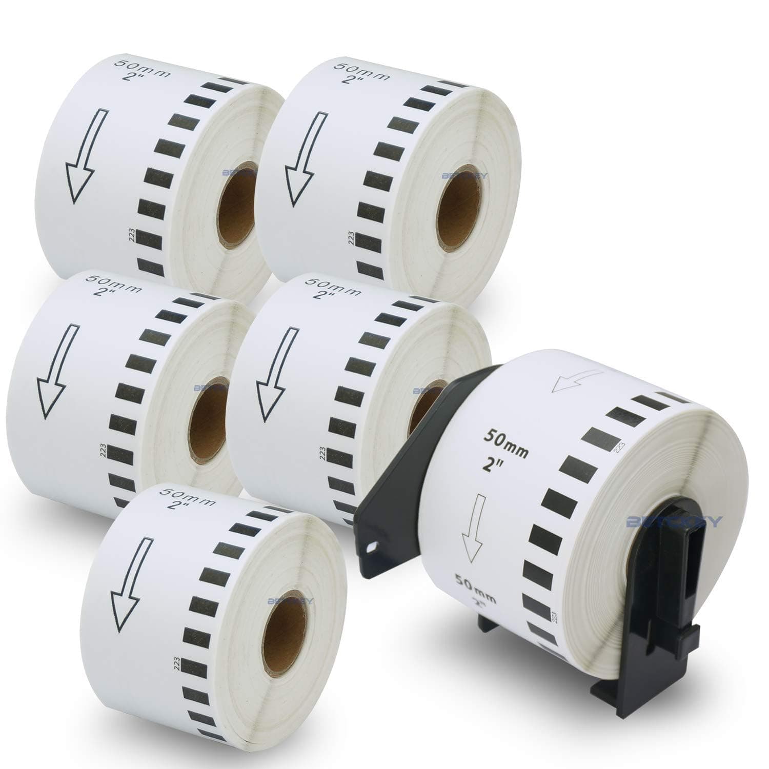 Compatible Continuous Labels Replacement for Brother DK-2223 (1.9 in x 100 ft), Use with Brother QL Label Printers [6 Rolls + 1 Reusable Cartridge]
