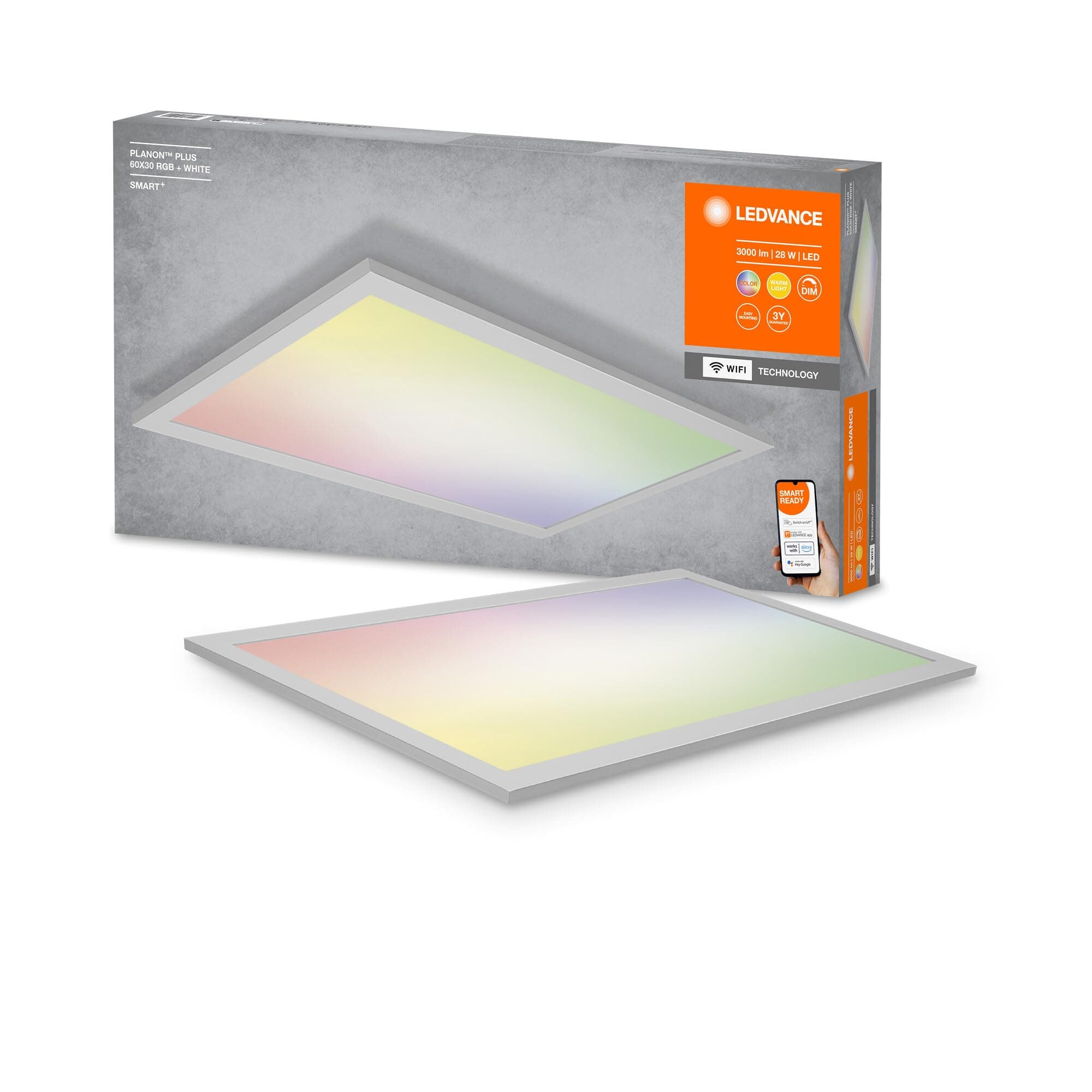 LEDVANCE Smart LEDPanel Luminaire with WiFi Technology for Inside, Tunable White (3000-6500K), RGB Colors Changeable, 600 mm X 300 mm, Compatible with Google and Alexa, Smart+ ORBISPLUS Multicolor