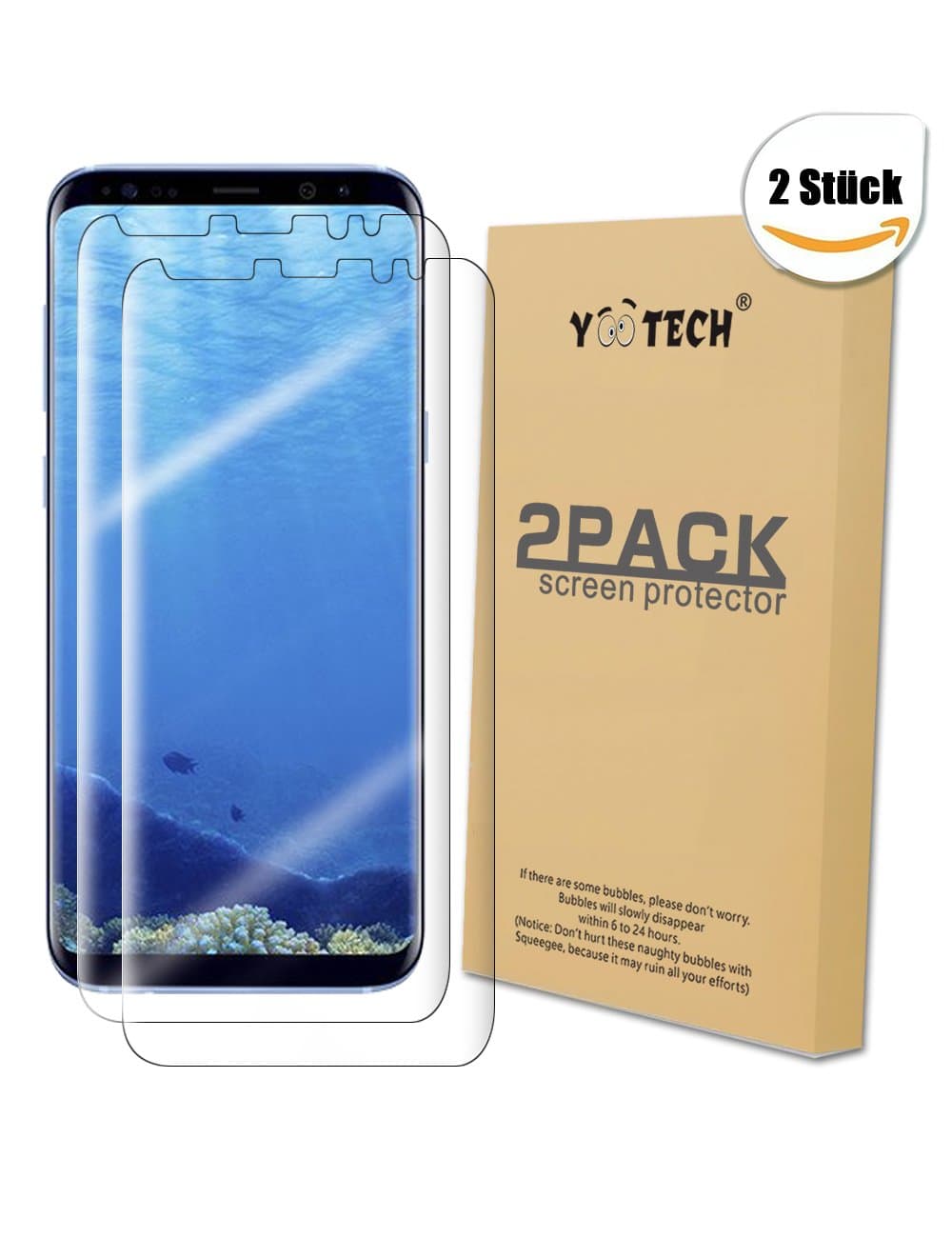 yootech Galaxy S8+ Screen Protector [2-Pack][NOT Glass], LiQuidSkin Wet Applied Anti-Bubbles Samsung Galaxy S8 plus HD Clear Case Friendly Film [Galaxy S8 plus]