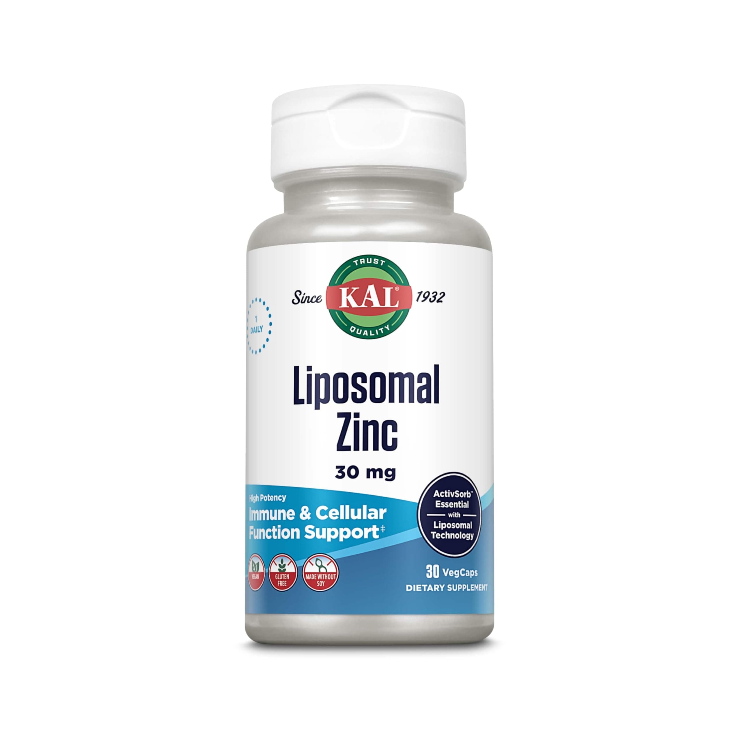 Liposomal Zinc 30mg, Cellular Function and Immune Support Supplement, Enhanced Absorption Zinc Supplements, Vegan, Gluten Free, Soy Free, 30 Servings, 30 VegCaps