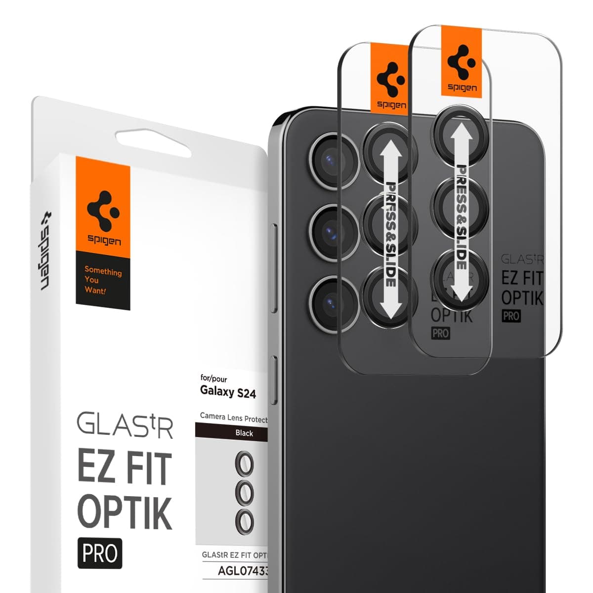Spigen Camera Lens Screen Protector [GlasTR EZ Fit Optik Pro] Designed for Galaxy S24 [Case Friendly] - Black [2 Pack]