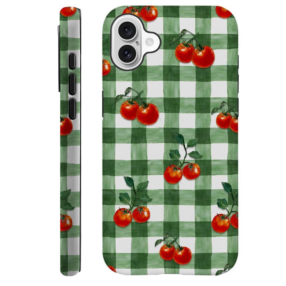 DAIZAG Case Compatible with for iPhone 16,Green Red Checkerboard Tomatoes Watercolor Phone Case for iPhone 16 for Girl Women Boy Men