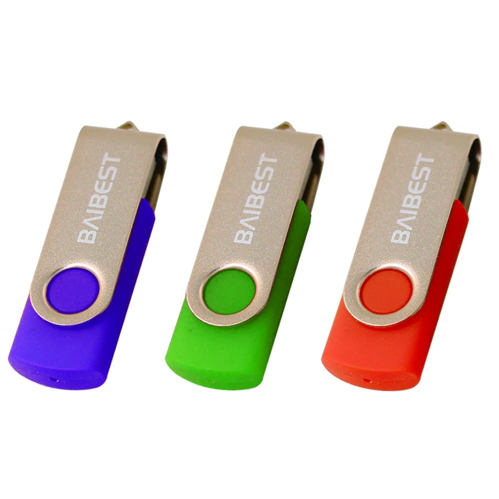 BaiBest 3PCS 16GB U-Disk USB 2.0 Flash Drive Memory Stick Fold Storage Thumb Stick Pen Swivel Design（Orange Green Purple）