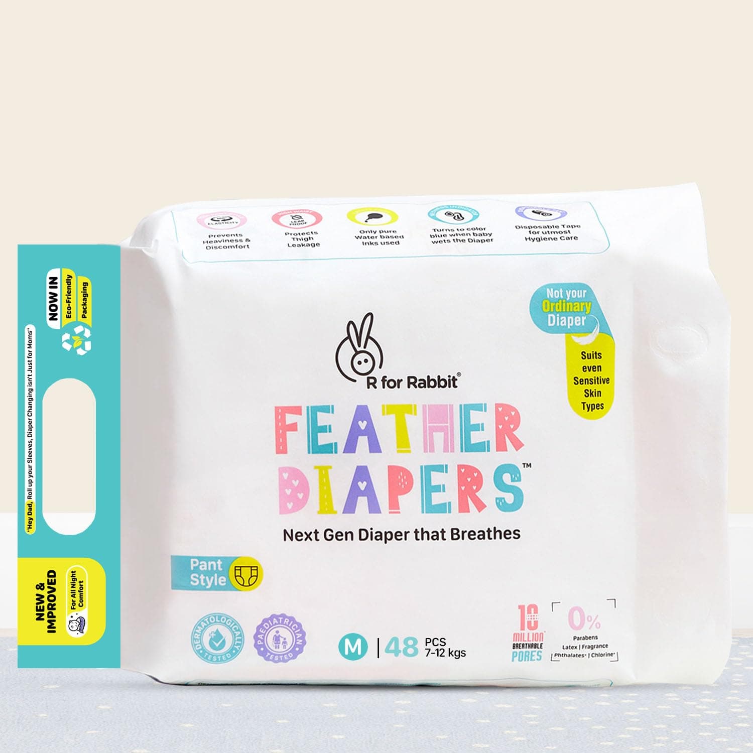 R for Rabbit Medium m Size Premium Feather Diaper for Baby 7 to 12 kgs (48 Pack Offer)