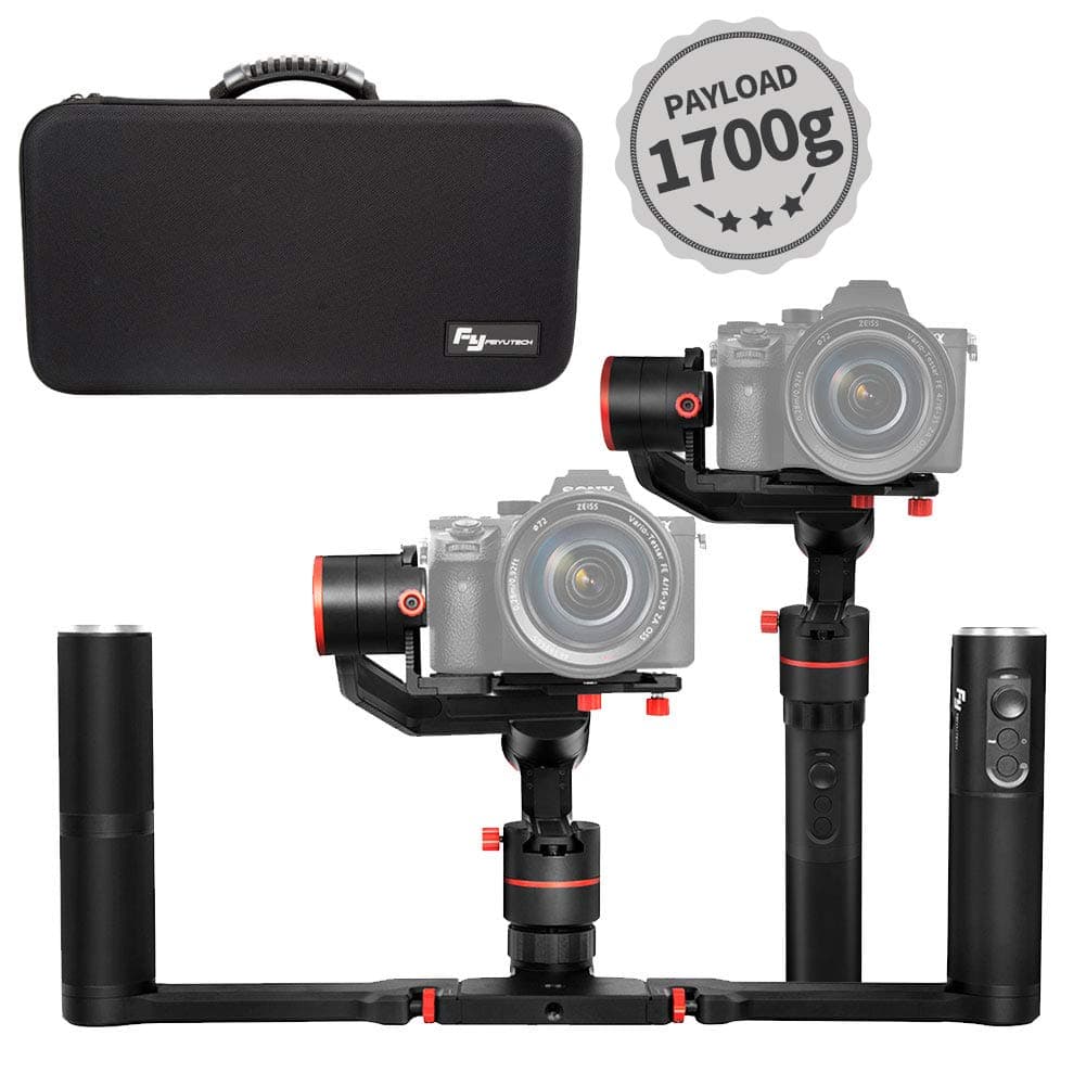 FeiyuTech A1000 Kit 3-Axis Dual Handheld Gimbal Stabilizer, Fits DSLR/Mirrorless/GoPro/Smartphone, 1.7kg Payload, 45 Elevation, Black, USB Connector