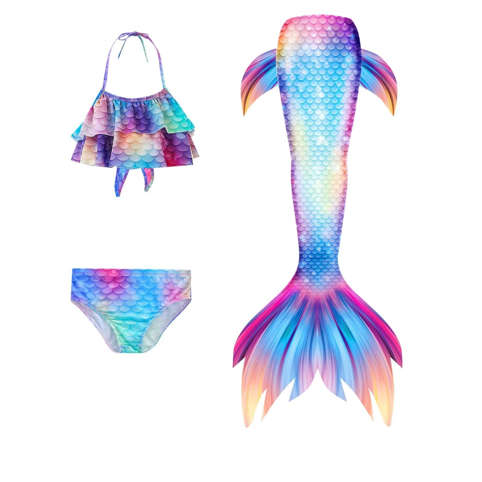 3Pcs 𝙂‭i‭r‭l‭s Sw‭imsuit 𝙈‭e‭r‭m‭a‭i‭d 𝙏‭a‭i‭l for Swimming Gradient Bikini Bathing Suit Set Cosplay Clothing Set