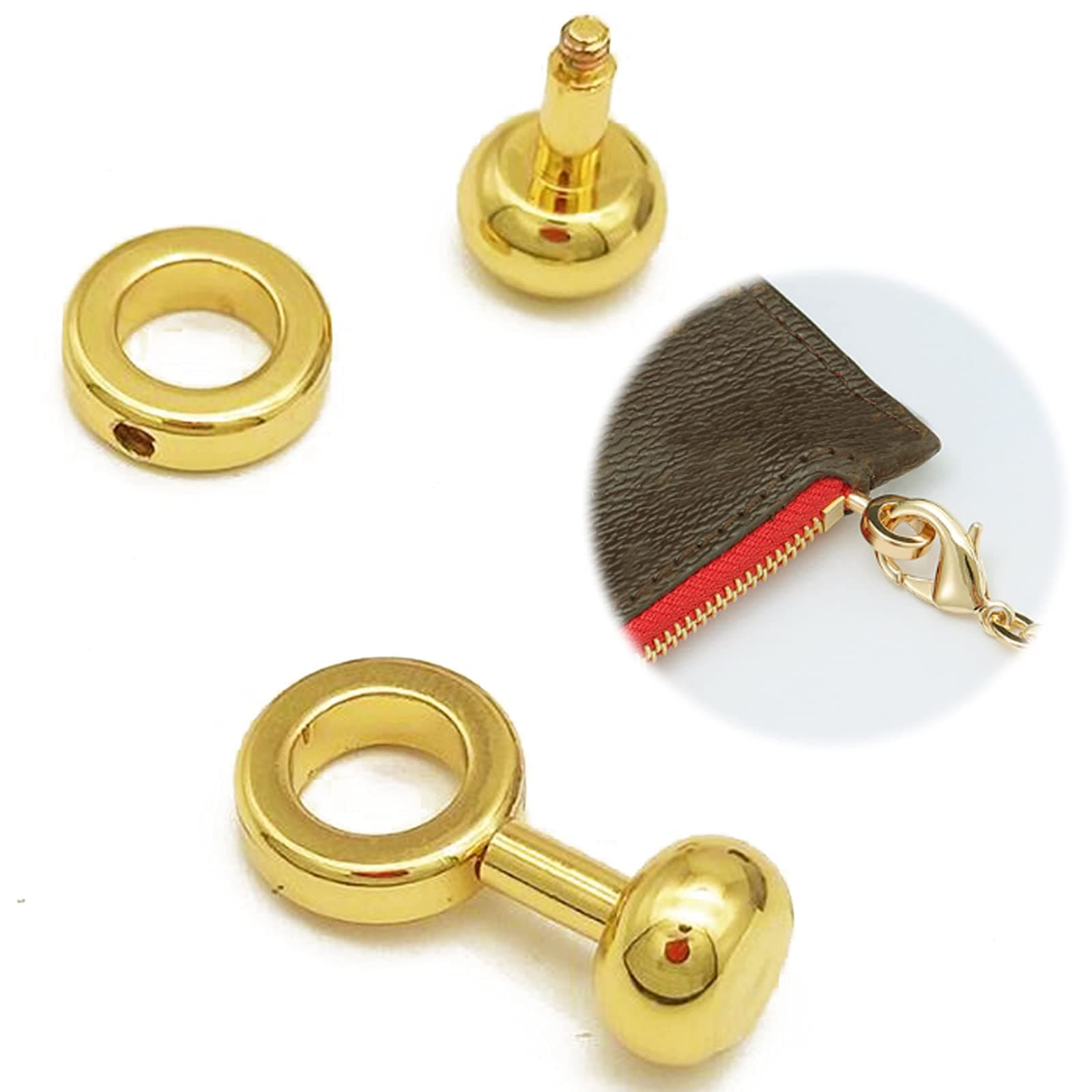 Arokimi 2Pcs Brass Ball Studs Rivets O/D Ring for Leather Crossbody Purse Craft