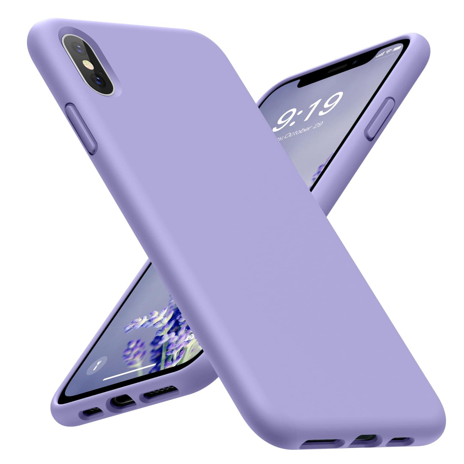 OuXul Case for iPhone X/iPhone Xs case Liquid Silicone Gel Rubber Phone Case,iPhone X/iPhone Xs 5.8 Inch Full Body Slim Soft Microfiber Lining Protective Case(Light Purple)