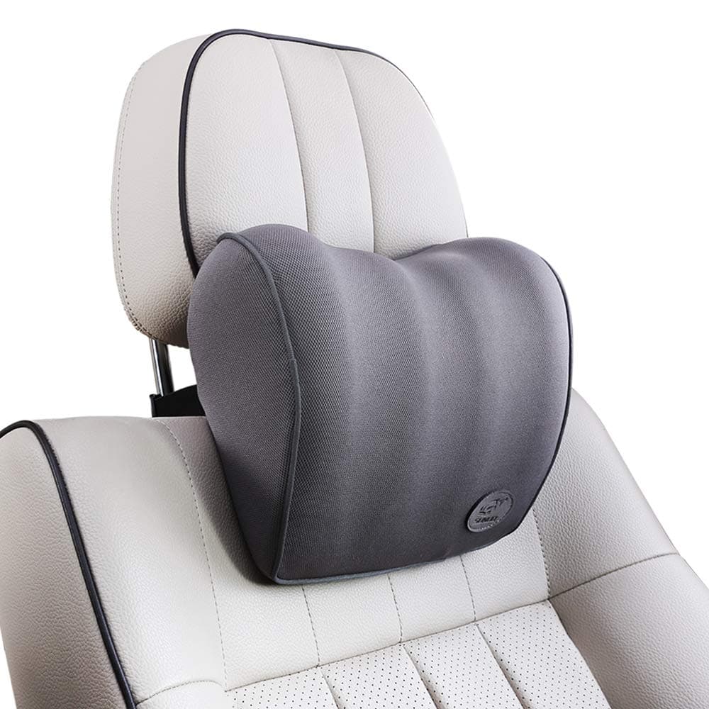 Conthou Car Neck Pillow Memory Foam, Ergonomic Headrest Pillow Adjustable Strap Car Seat, Neck Support for Commute Driving, Travel- Grey