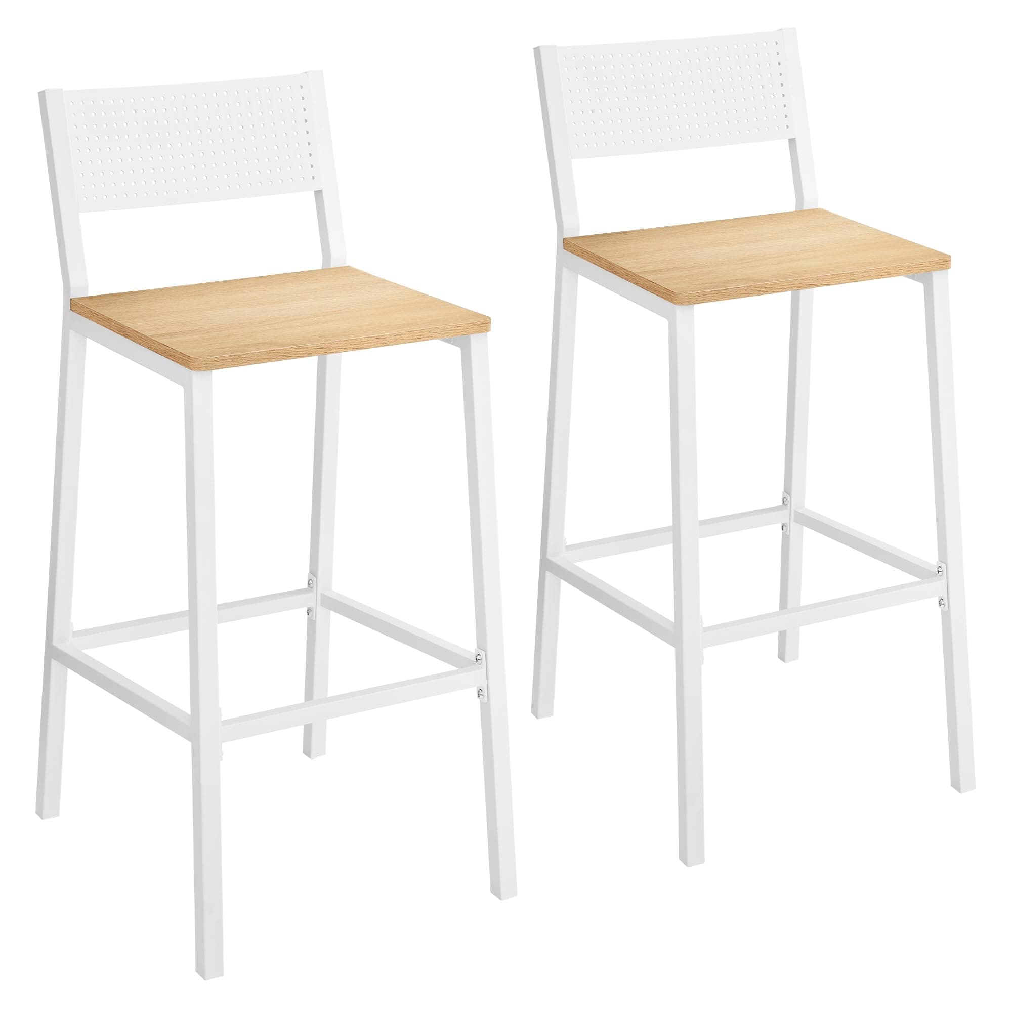 VASAGLE Bar Stool Set of 2, Bar Chairs for Kitchen, Dining Room, Industrial, Oak Beige and White ULBC070W09