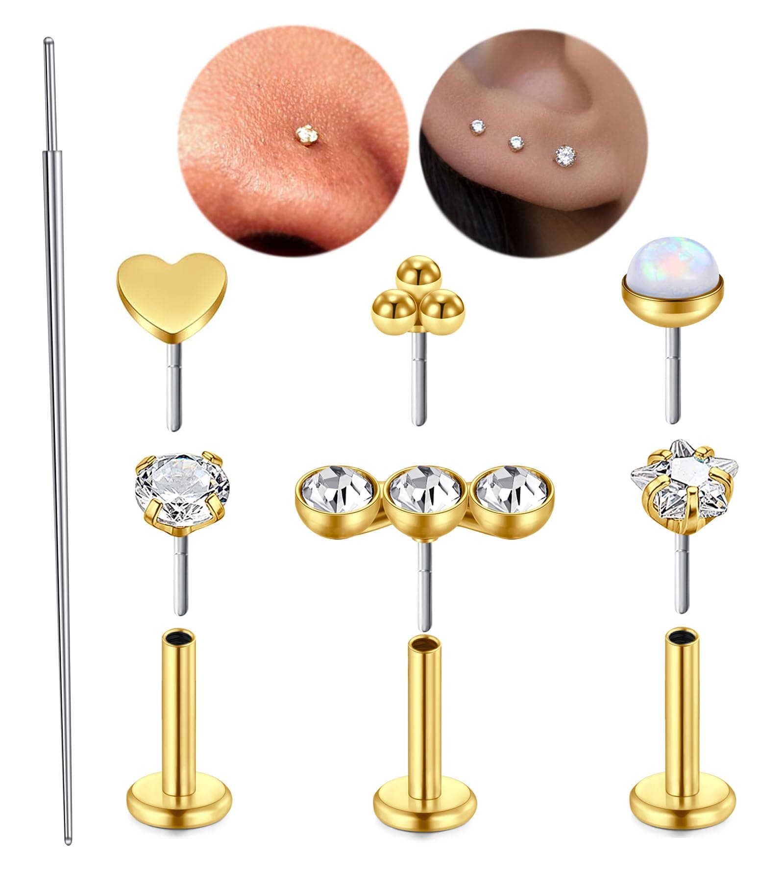 Piercing Taper Threadless Insertion Tool - Titanium Labret Pin 16g, 18g, 20g