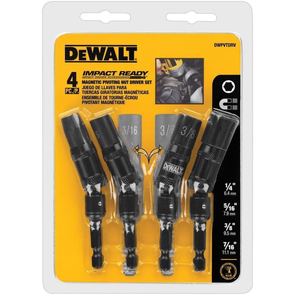 DWPVTDRV 4Pc Impact Ready Pivot Nut Driver, Black
