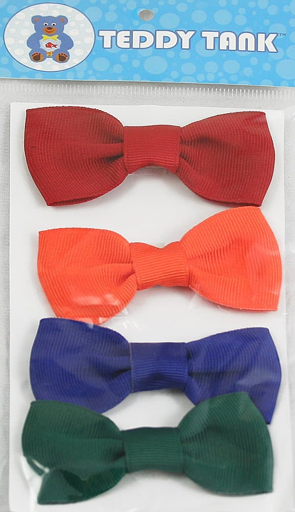 Teddy Tank Toy Accessories 4-Pack Velcro Bows, Solid Colors Red/Green/Blue and Orange