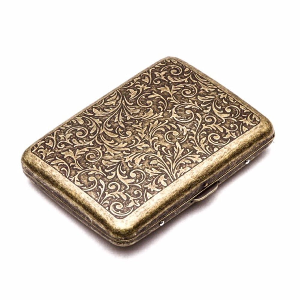 Cigarette Case - Retro Metal Cigarette Box Double Sided Spring Clip Open Pocket Holder for 20 Cigarettes (Golden)