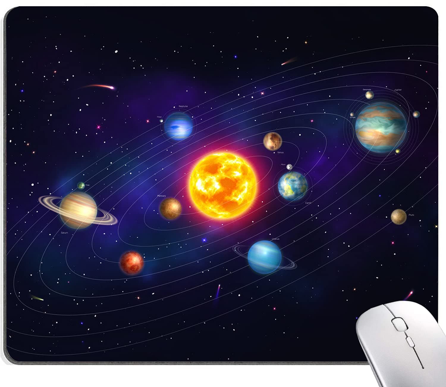 Colorful Solar System with Nine Planets Mouse Pad, Galaxy Mouse Pad Custom Design, Square Waterproof Mouse Pad Non-Slip Rubber Base MousePads for Office Laptop, 9.5"x7.9"x0.12" Inch
