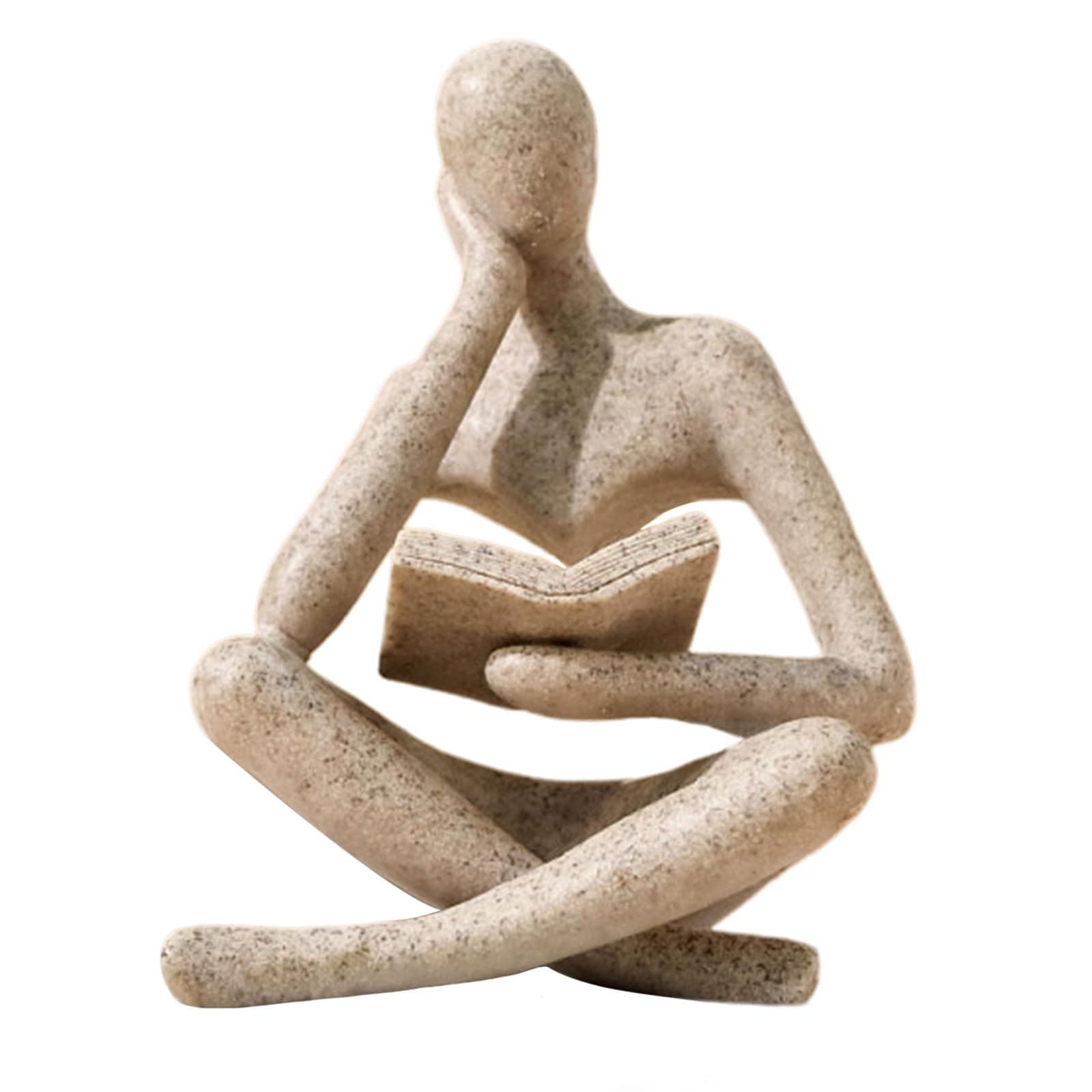 UTTCMK Bookshelf Decor Thinker Statue - Abstract Art Reading Thinker Sculpture Figurine Aesthetic, Modern Home Decoration for Living Room Office Shelves Coffee Table Desk Decor(Beige)