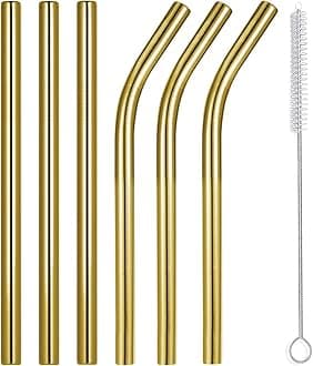Vinaco 8.5" and 10.5" Big Smoothie Straws & Milkshake Straws, 6 Pack Food-grade Stainless Steel Straws 0.4" Wide Mouth Straw for Smoothie, Milkshakes, Thick Drinks, Gold Metal Straws Reusable