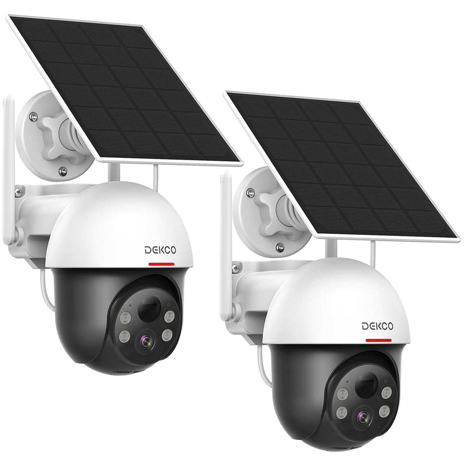 DEKCO Security Cameras Wireless Outdoor, Solar Powered, Panoramic PTZ, Auto Motion Tracking, True 2K, Color Night Vision, Spotlights, 2-Way Talk, 2 Pack