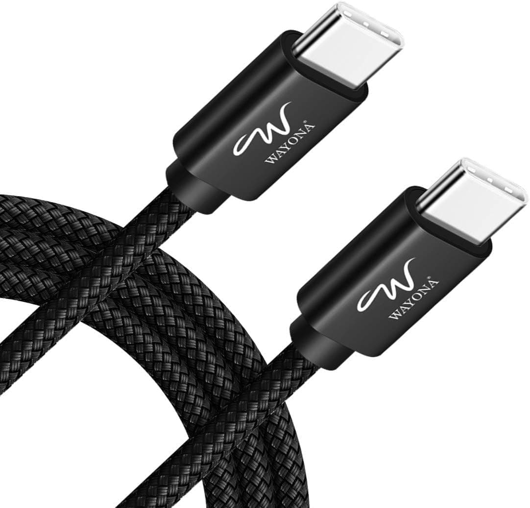Wayona USB C to USB C 65W 6FT/2M Long Fast Charging Cable for iPhone 15, 15 Plus, 15 Pro, 15 Pro Max, Samsung Galaxy S23, S22, S20FE, S21, OnePlus, Nothing Phone 2, Laptop, MacBook (2M, Black)