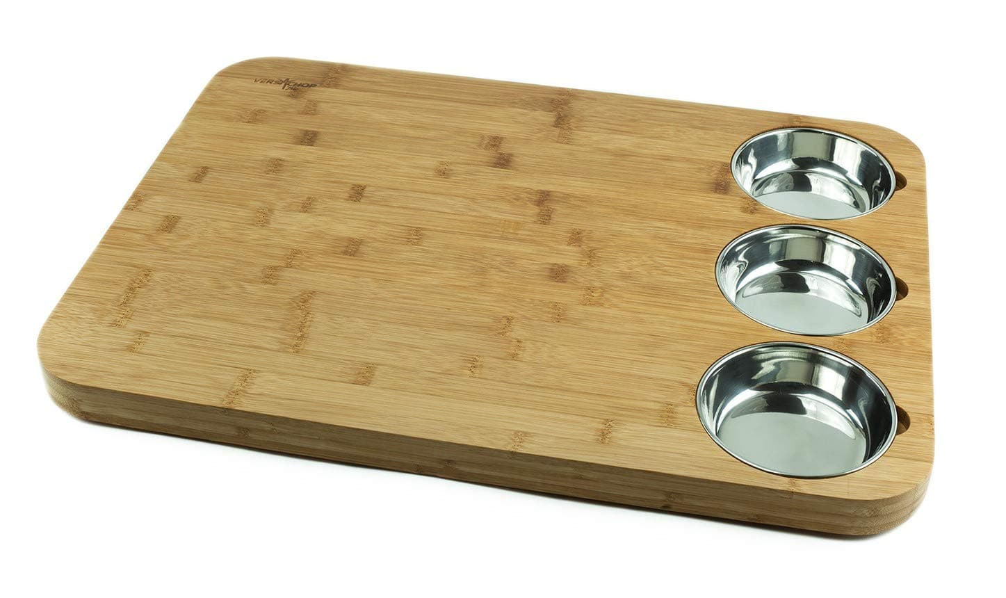 Trio, Extra Large 22 X 16 inch Cutting Boards for Kitchen, Butcher Block - Totally Natural Organic Moso Bamboo board with three Stainless Steel Bowls attached for easy chopping