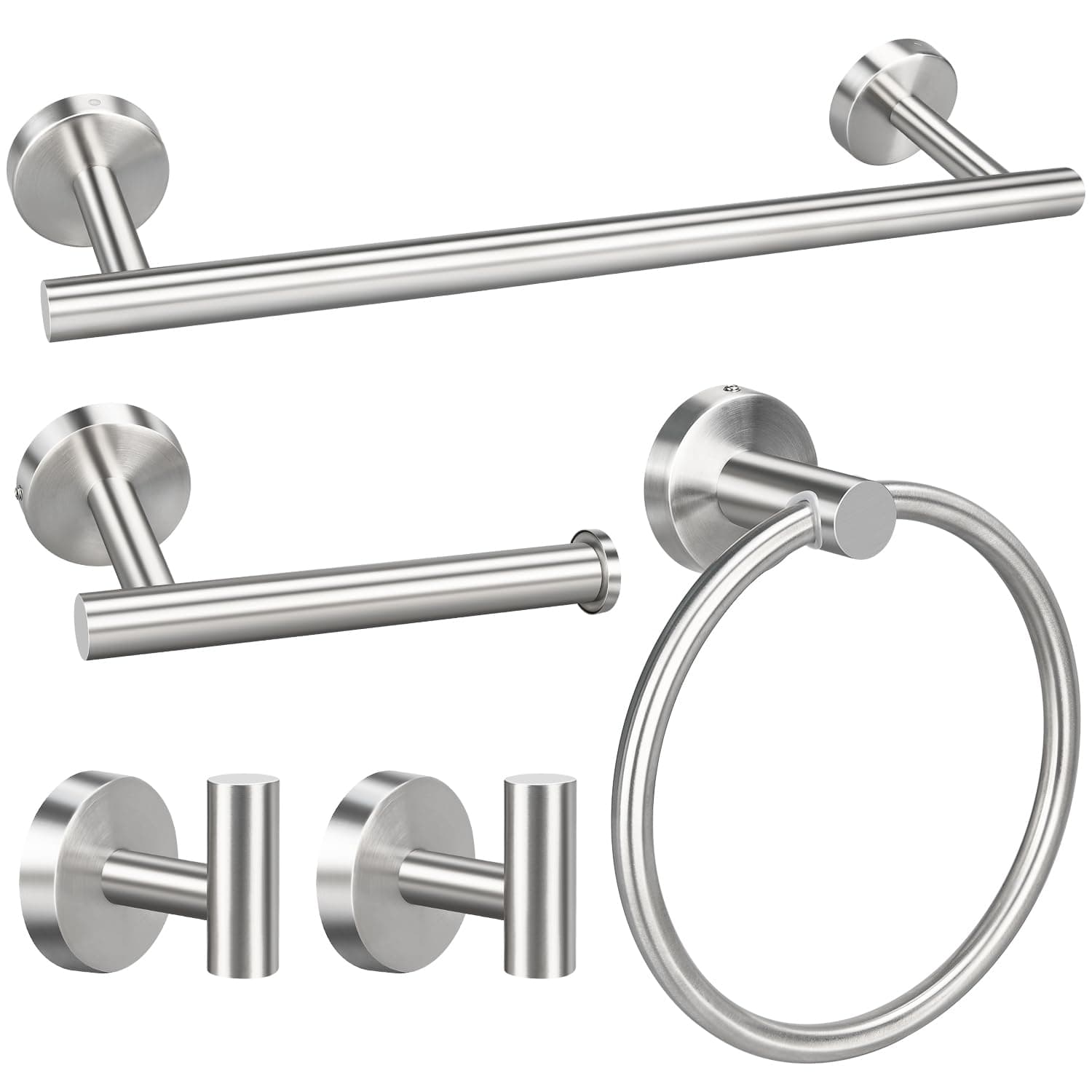 5pcs Bathroom Hardware Set, Brushed Nickel Bathroom Hardware Set, Including 16" Hand Towel Bars, Toilet Paper Holders, Towel Rings, Robe Towel Hooks