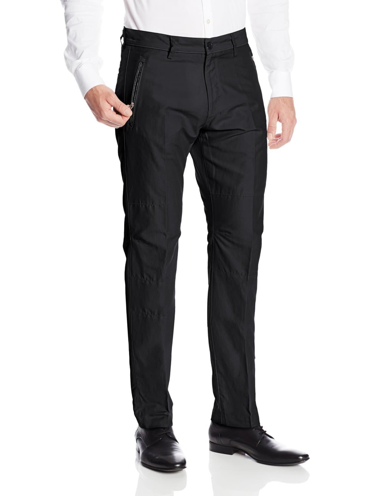 Calvin Klein Men's Solid Cotton Linen Blend Pant with Leather Trim