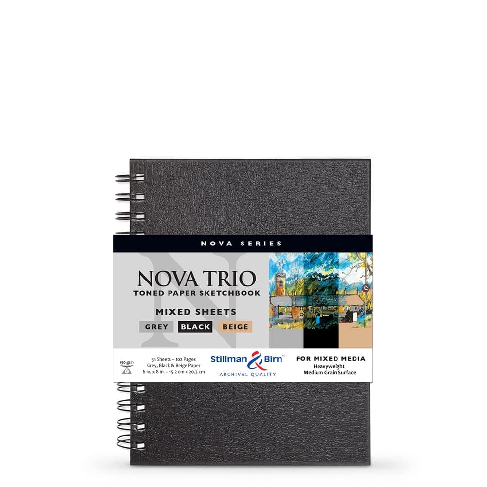 Stillman Birn 150 Gsm Medium Grain Nova Trio Mixed Wirebound Sheets/Sketchbook, 6x8 Inches, Beige, Grey and Black