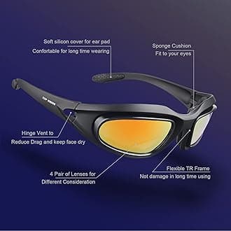 Polarized Motorcycle Riding Goggles, Windproof Cycling Glasses UV400 Outdoor Sports Sunglasses Interchangeable Lenes for Running, Baseball Golf, Driving, Fishing, Riding, Mountain Bike, Hiking