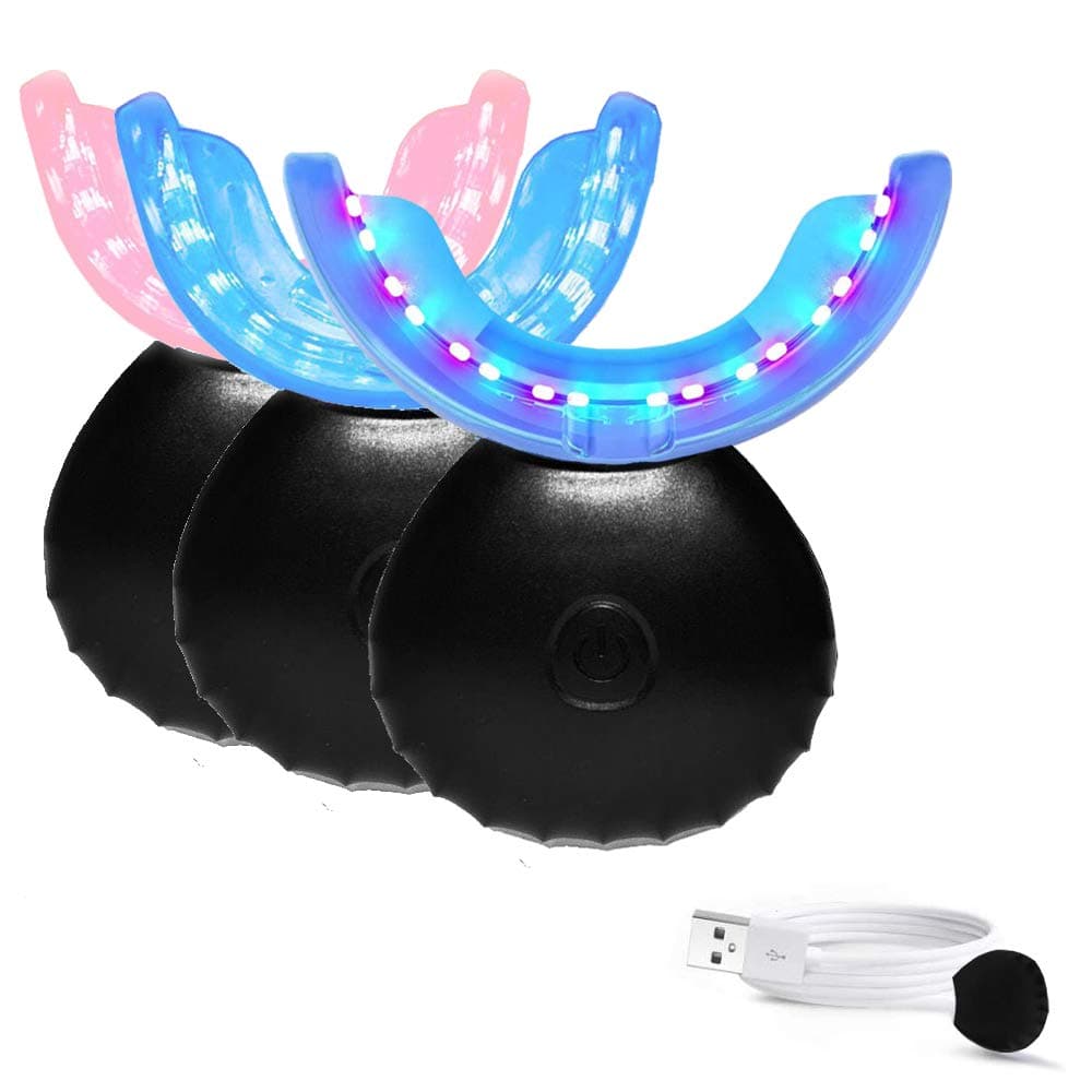 LED Teeth Whitening Light with 32 Red Light & Blue Light, Cold Light Therapy Device with Led Accelerator Lights Built-in 16 Minute Timer (Black)