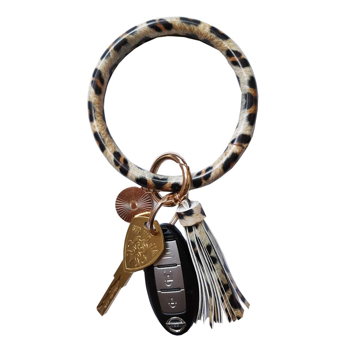 Wristlet Round Key Ring Chain Leather/Silicone Oversized Bracelet Bangle Keychain Holder Tassel for Women Girl