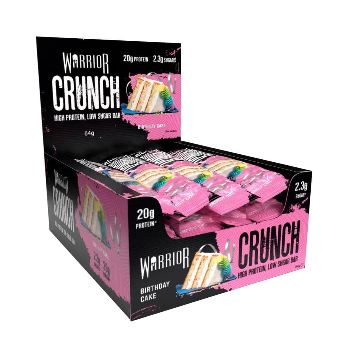Warrior, CRUNCH - High Protein Bars - 20g Protein Each Bar - 12 Pack x 64g, Birthday Cake