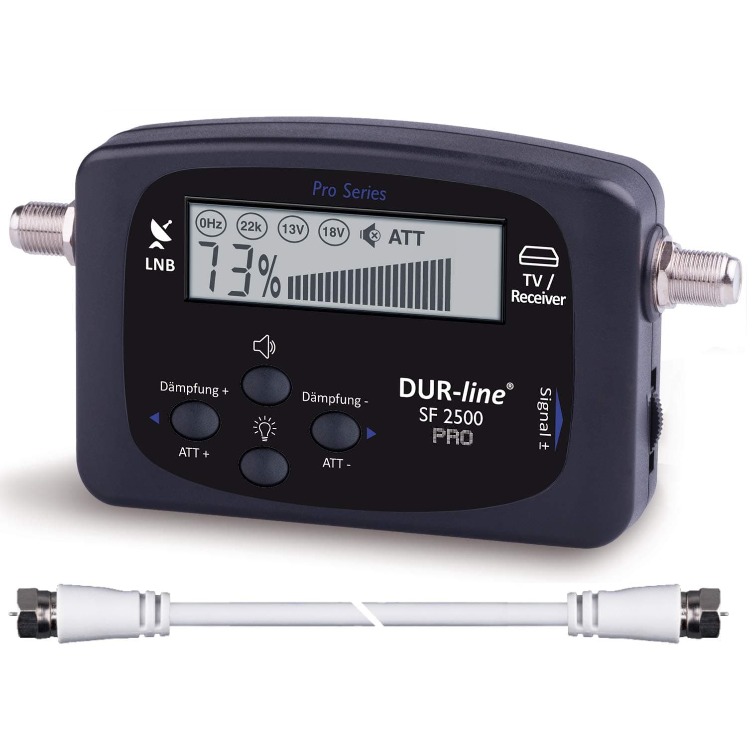 DUR-line SF 2500 Pro - Satfinder - Display & Electronics Improved - Digital Satellite Meter for Exact Adjustment of Your Satellite Antenna - Finder Including F-Cable and Comprehensive Instructions